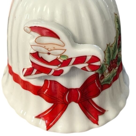 Vintage 1980s Ceramic Christmas Bell – Santa with Candy Cane & Holly – Made in T - Picture 2 of 6